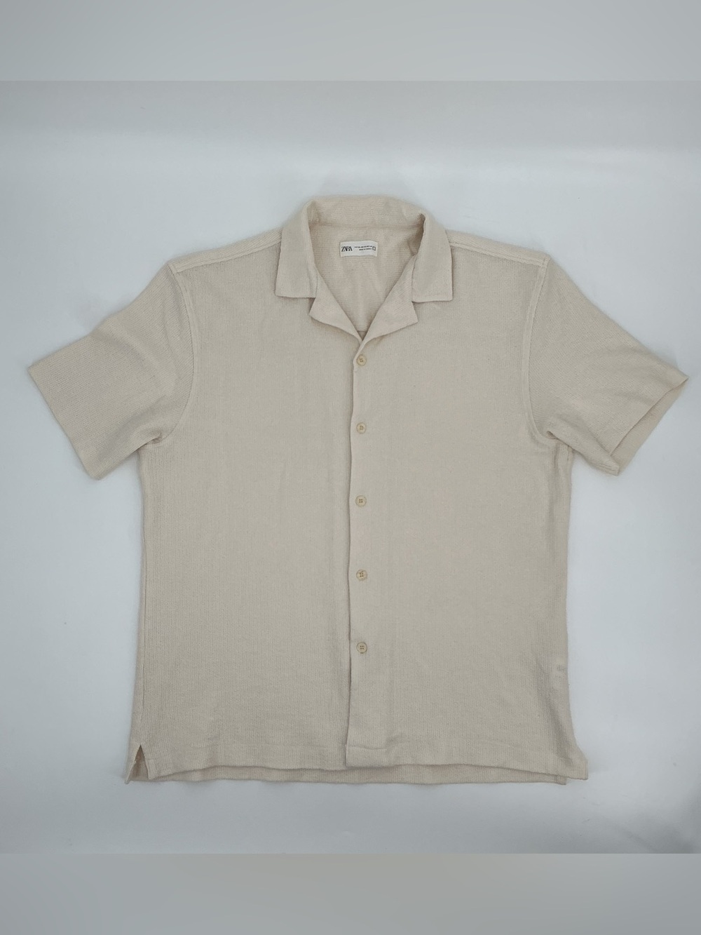 Zara Men's Short-Sleeve Button-Down Textured Shirt in Cream